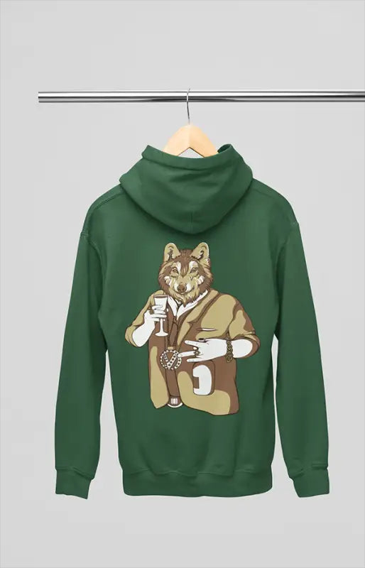Mens Hooded SweatShirt Wolf - Bottle Green / XS